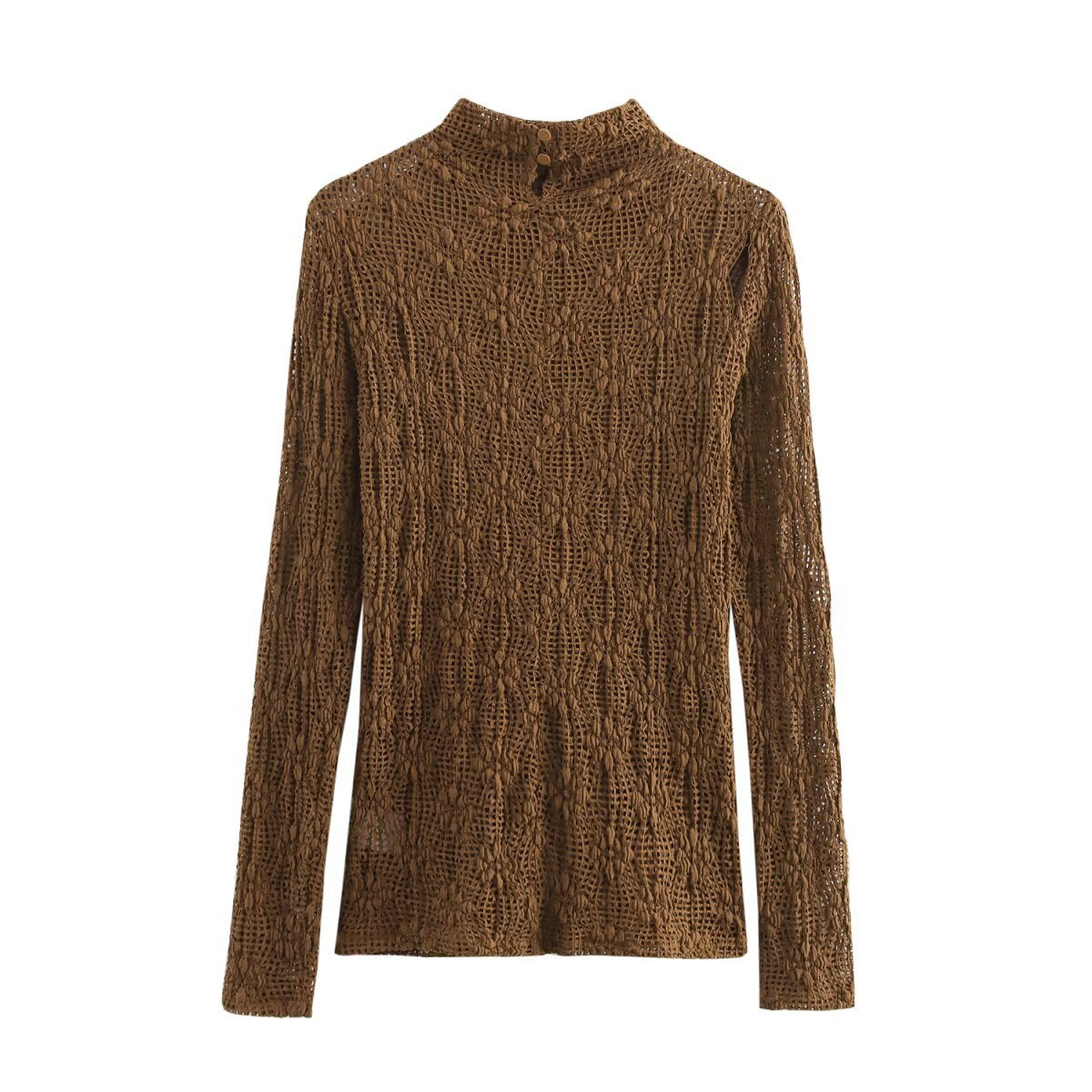 Dam Tröja Hög Krage Spets Slim Fit Polyester-4