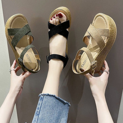 Damer Kilsandaler med Tvärbälte och Halkfri Sula Syntetmaterial-5