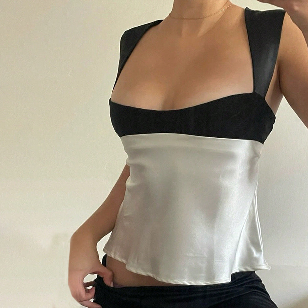 Dam Satin Topp Smala Bärare Elegant Högkvalitativ Satin 2