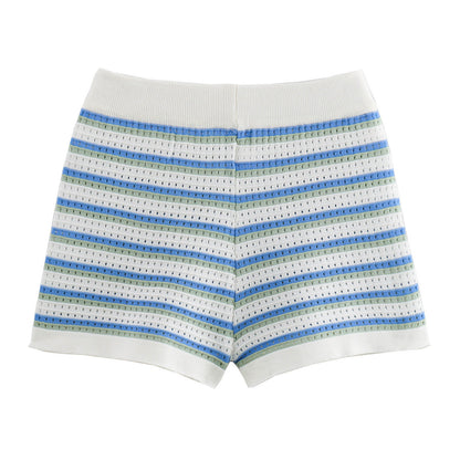 Variant image for Dam Shorts Set Randig Stickad Topp 100% Bomull Avslappnad Passform-17