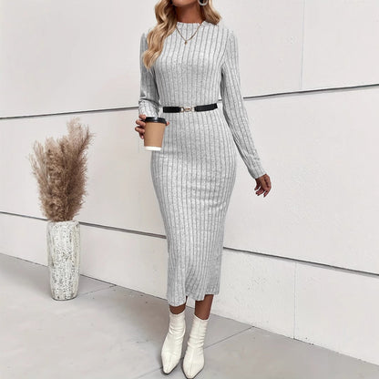 Dam Bodycon Klänning Monokrom Långärmad Jacquard Elegant-4