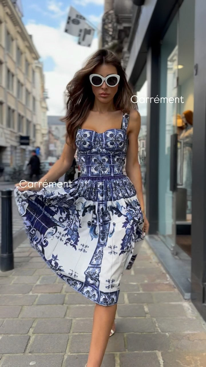 Blommig Midiklänning Dam med Elastisk Hög Midja – Midi-Längd i Polyester för Elegant Stil 4