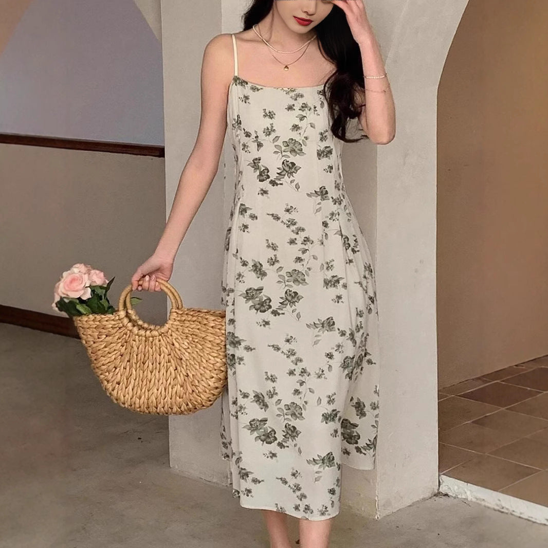 Långklänning Dam Blommönster Spaghetti Axelrem Polyester 3