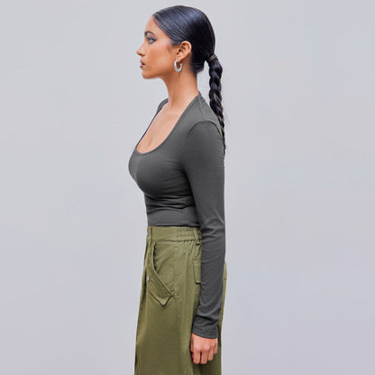 Festtoppar Dam Hög Midja Slim Fit Minimalistisk 100% Bomull-4