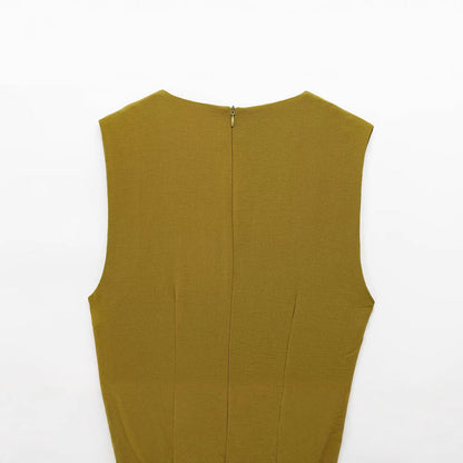 Fina Dam Klänningar Midi Ärmlös Rund Hals Rüschendekor Polyester-4