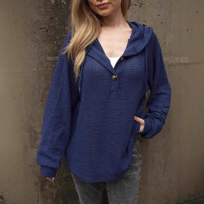 Kvinnors Hoodie med Knapp och Dragsko Polyester-5