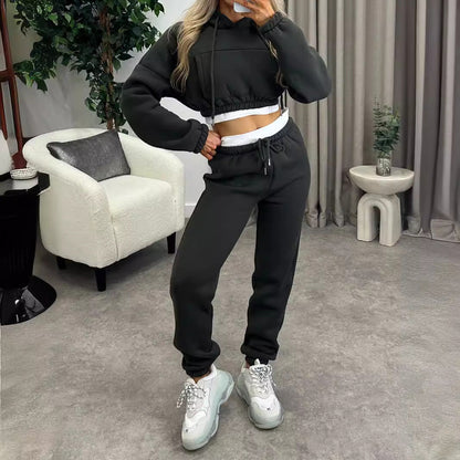 Dam Fritidsdräkt Färgblockerad Hoodie Polyester Avslappnad-2