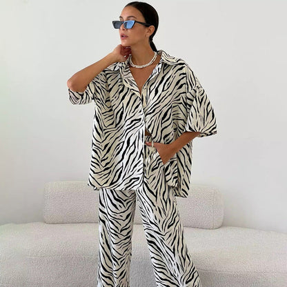 Kostym Set Dam Zebra Randig Polyester med Halva Ärmar-3