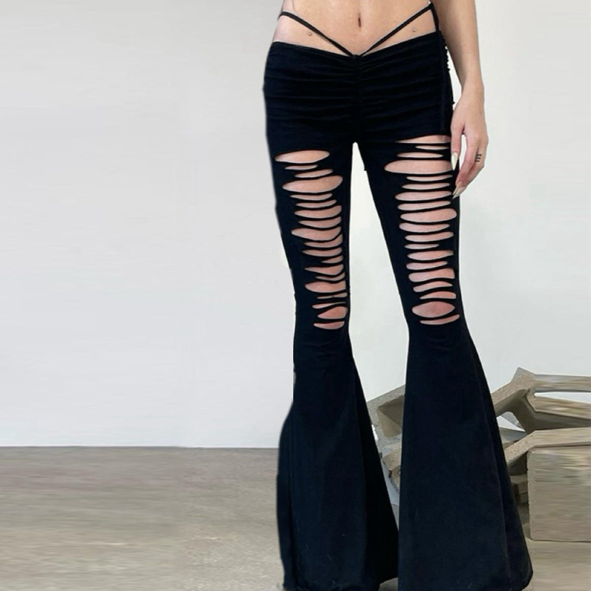 Dam Byxor Utskurna Elastiskt Material Blåst Stil 5