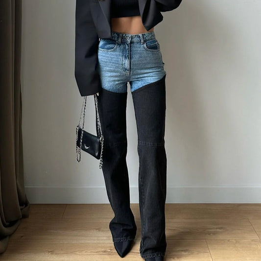 Kvinnors Hög Midja Jeans Rippade Denim-1