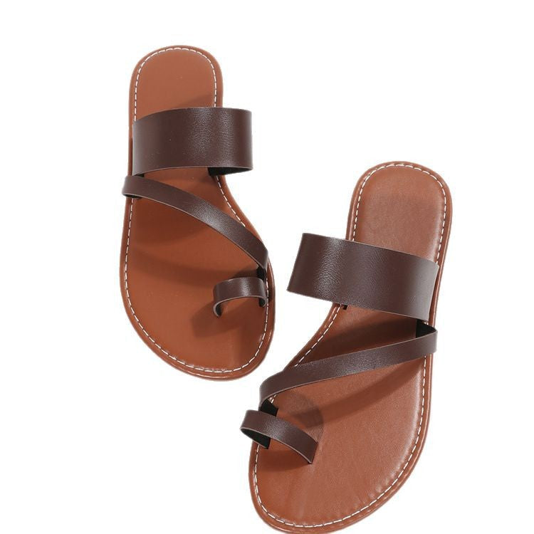 Kvinnor Platta Sandaler Elegant Banddesign Syntetiskt Läder 6