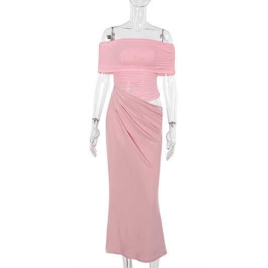 Dam Maxiklänning Off-Shoulder Elastiskt Tyg Draperad 1