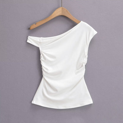 Kvinnors Festtop Asymmetrisk Halsringning Dekorativ Samling Elastisk Blandning-6