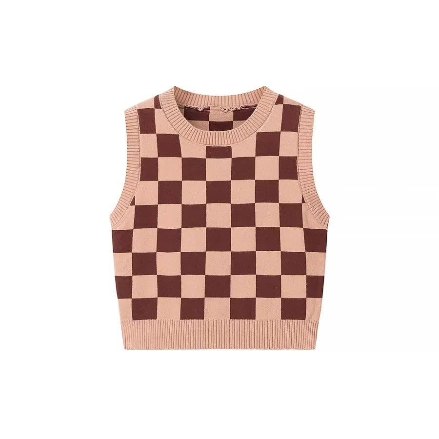 Damer Set med Ärmlös Topp och Kjol Karomönster Mjuk Tyg-2