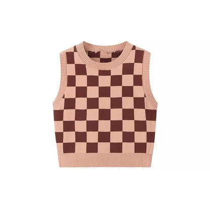 Damer Set med Ärmlös Topp och Kjol Karomönster Mjuk Tyg-2