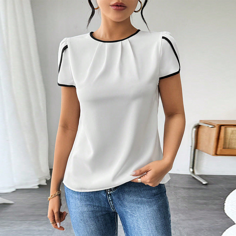 Dam Skjorta Kortärmad Enfärgad Vävt Tyg-2