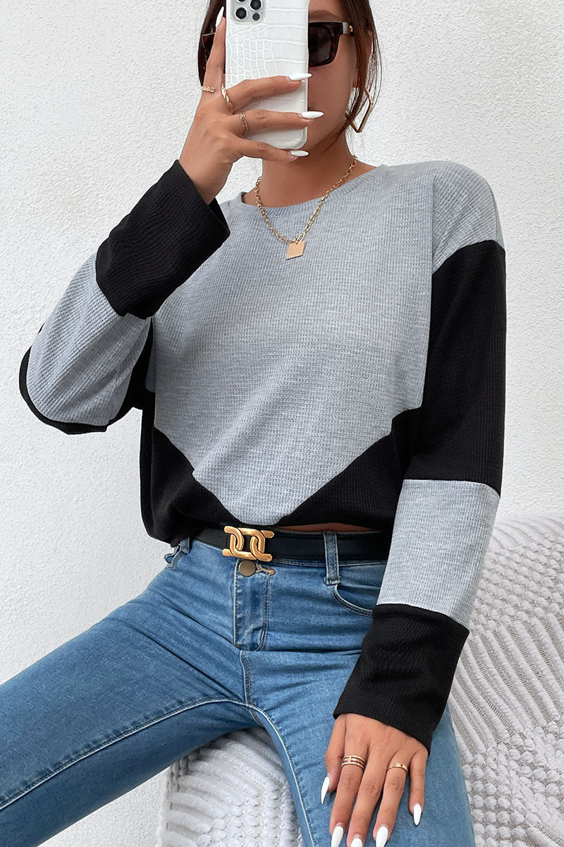 Dam Tröja Färgblock Avslappnad Polyester Långärmad-6