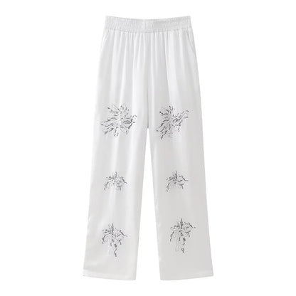 Dam Skjorta Långärmad Blommig med Paljetter Polyester-4