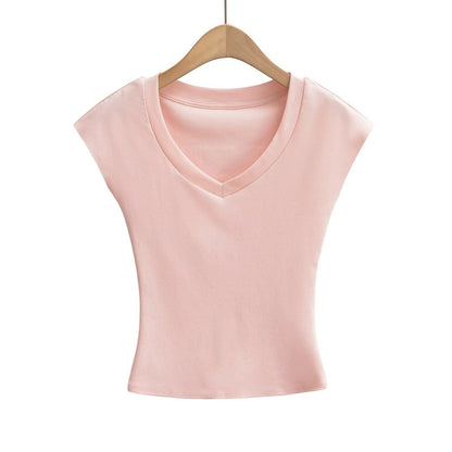 Kvinnors T-shirt V-hals Modern Snitt 100% Bomull 11