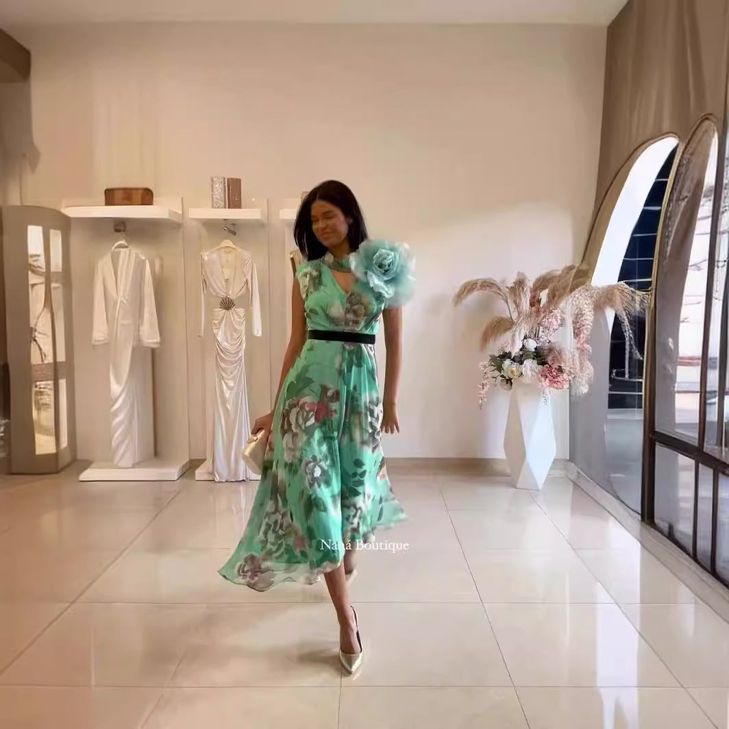 Dam Midi Klänning A-linjeformad Söt Polyester-5