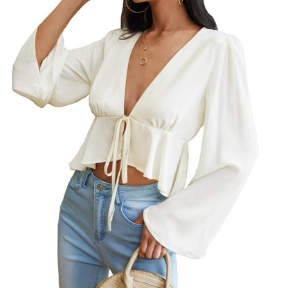 Kvinnors Skördetopp Djup V-Neck Lätt Tyg 6