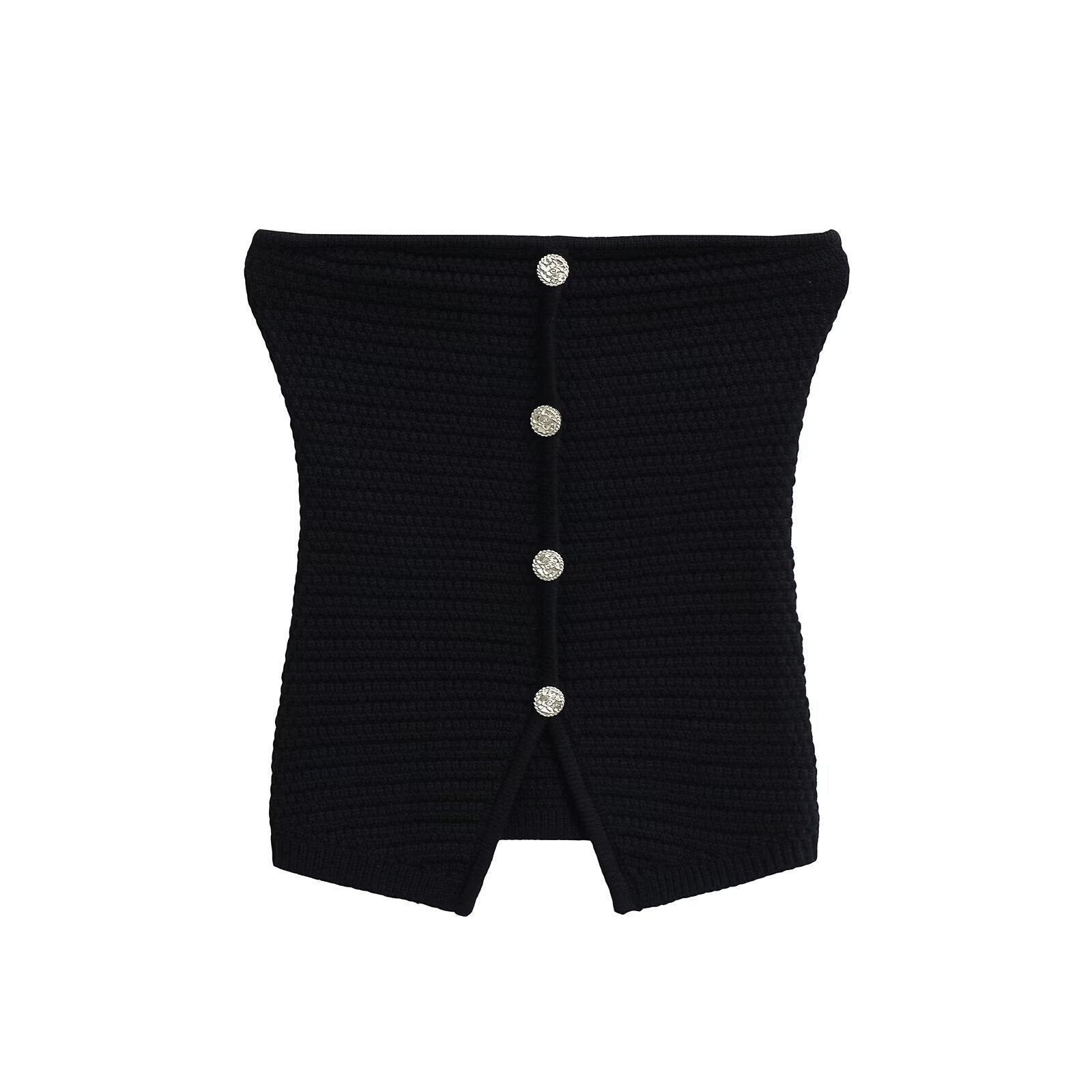 Variant image for Kvinnors Stickad Topp Strukturerad Andningsbart Material med Dekorativa Knappar-6