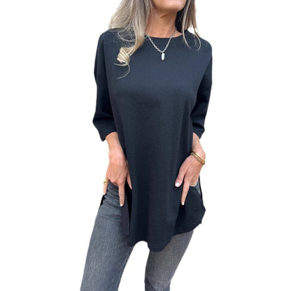 Dam T-shirt Tre-fjärdedelar Monokrom Polyester med Cirkulär Halsringning-6