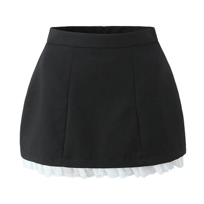 Dam Halvlängd Kjol Ballongkjol Polyester med Spetsdetaljer-3