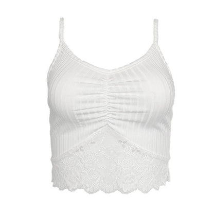Kvinnors Bustier med Ribbad Topp och Justerbara Axelband – Elegant Spetsdetalj, Mångsidig Topp för Vardag och Fest 3