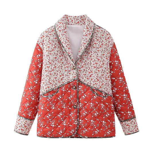 Dam Blousonjacka Blommig Design Elegant Krage Mjuk Tyg-1