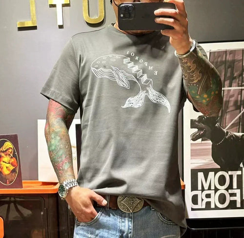 Herr T-shirt Djurmönster Rundhals Is Silke och Bomull-1