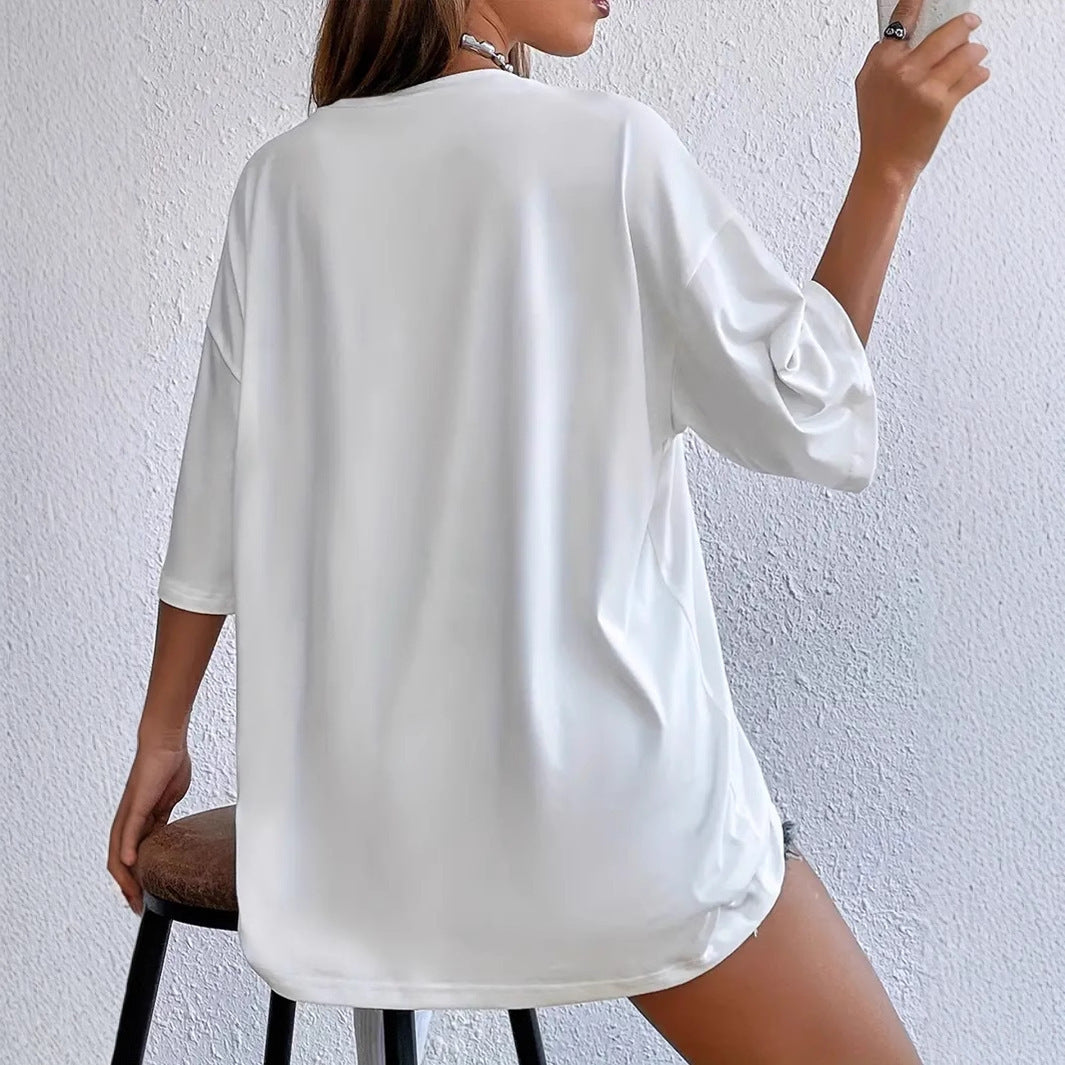 Dam T-Shirt Löst Passform Rundhals Polyester-3