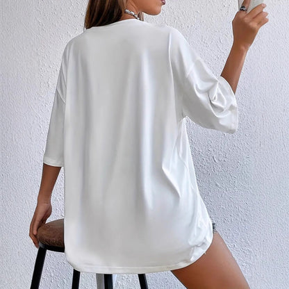 Dam T-Shirt Löst Passform Rundhals Polyester-3