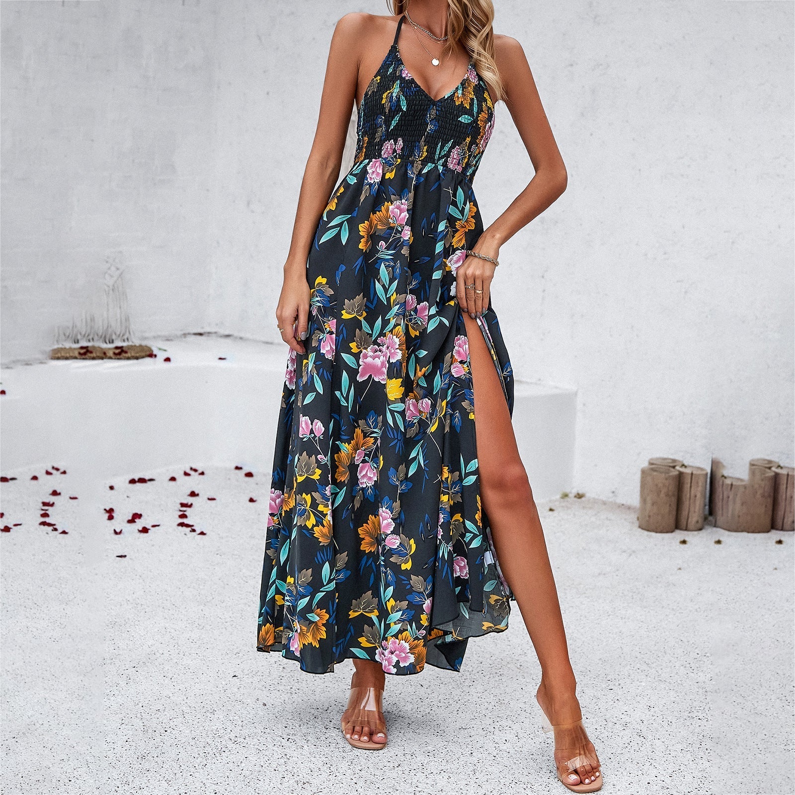 Dam Klänning Blommig Halterneck Lång Rayon 3