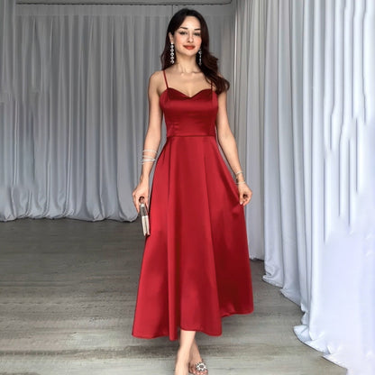 Dam Maxiklänning Hjärtformad Halsringning Flödande Kjol Mjuk Väv-3