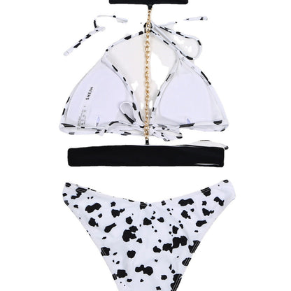 Dam Triangelbikini med Kedjedekoration och Kontrasterande Detaljer i Elastiskt Material 6