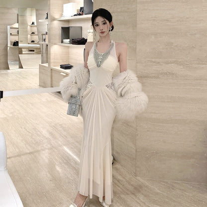 Kvinnors Fishtail Klänning Halterneck Polyester Elastan-3