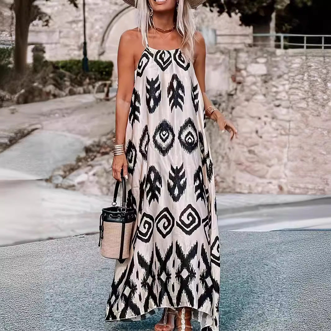 Dam Långklänning Tryckt Polyester för Fest och Vardag-5