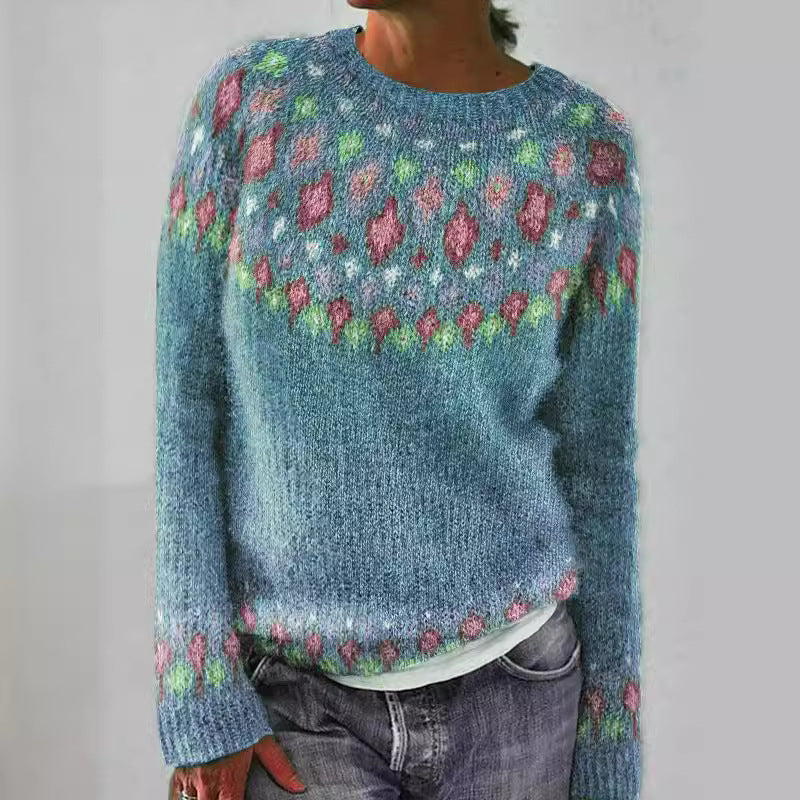 Dam Tröja Färgblock Geometrisk Mönster Långa Ärmar 95% Fiber-3