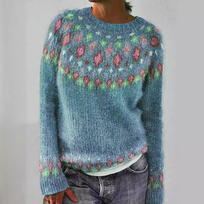 Dam Tröja Färgblock Geometrisk Mönster Långa Ärmar 95% Fiber-3