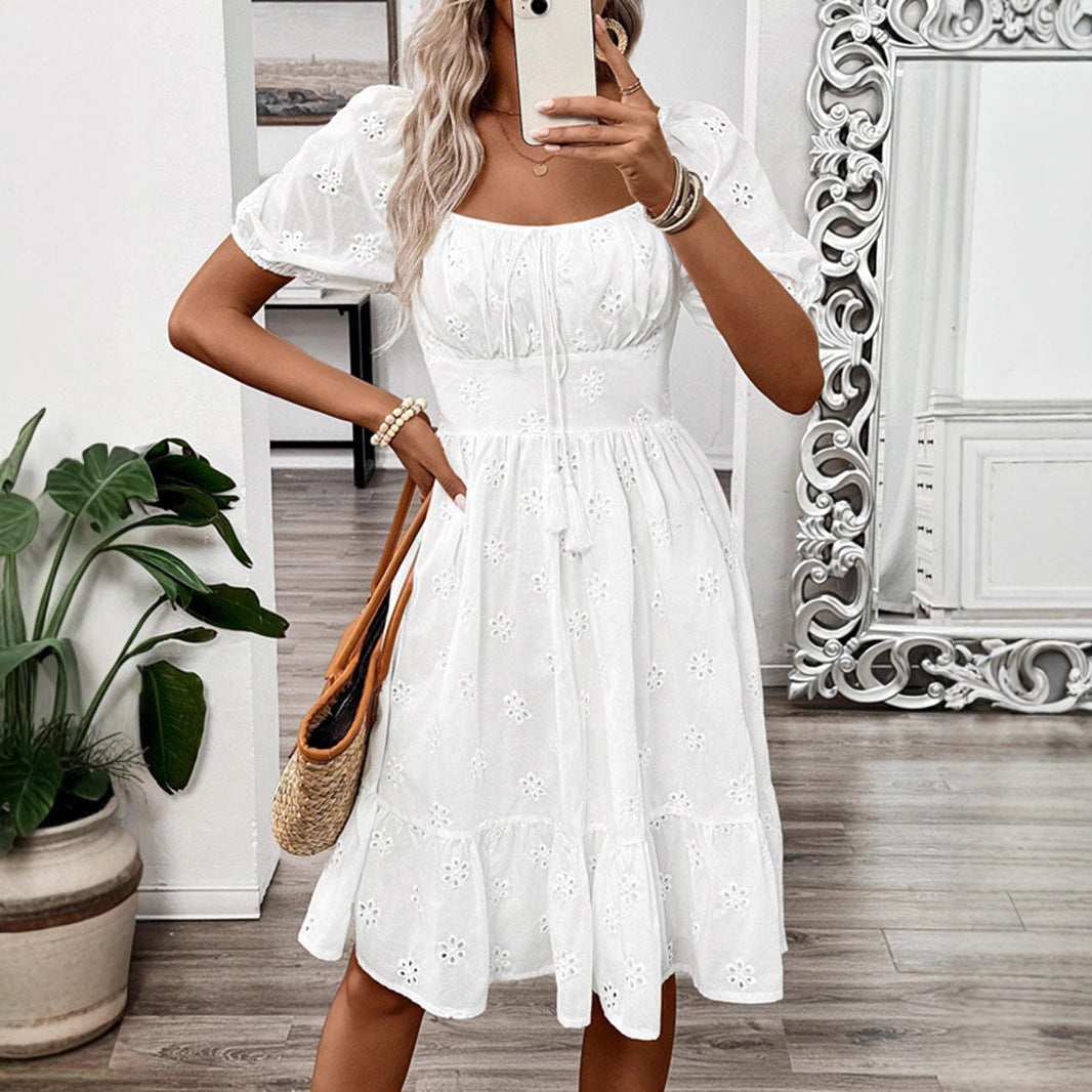 Dam A-Line Kjol Midi Fyrkantig Hals Polyester-3