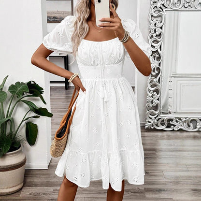 Dam A-Line Kjol Midi Fyrkantig Hals Polyester-3