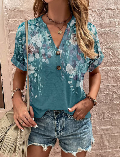 Variant image for Dam T-shirt V-ringad Kortärmad Spandex Trendig Stil-19