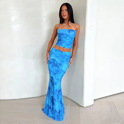 Blumen Damen Set: Blommiger Crop Top mit Maxikjol aus Leichtem Stoff für Elegante Sommerlooks 2