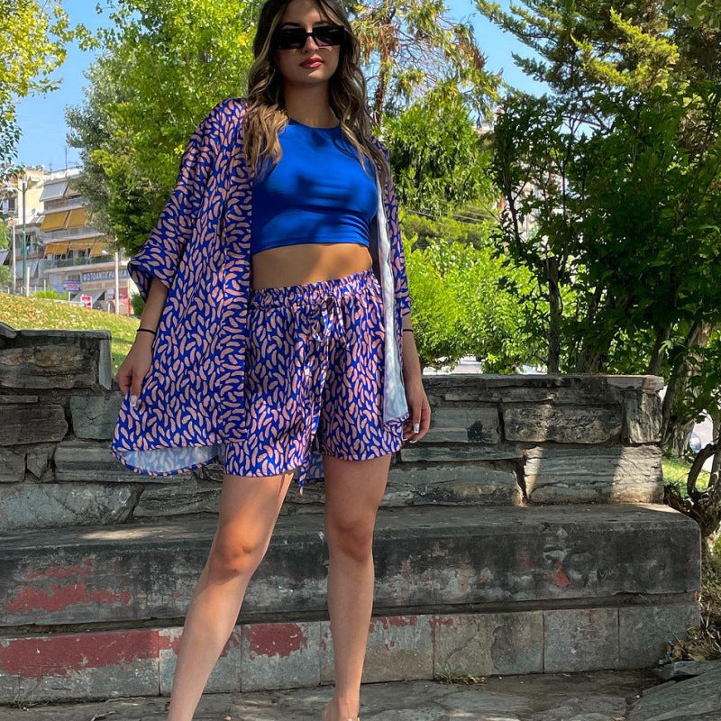 Variant image for Dam Kimono Set med Tryckt Spets Tre Fjärdedelars Ärmar Polyester-6