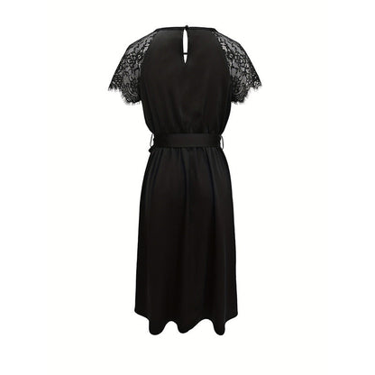 Festliches Damenkleid mit Spitzeninsätzen und Midjebälte – Elegantes Kleid für Hochzeitsgast und besondere Anlässe 5