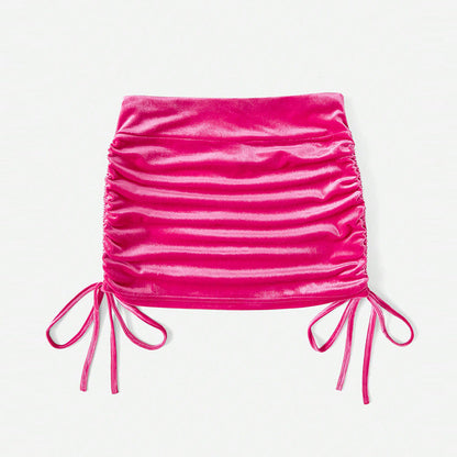 Kvinnors Minikjol Bodycon Sammet med Lätt Stretch-2