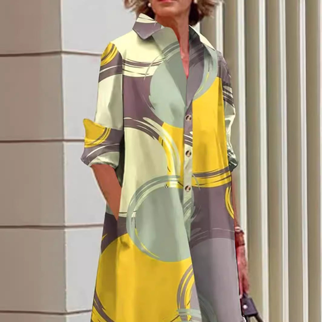 Dam Fickskjorta A-Line Midi Rock Geometriskt Mönster Högkvalitativt Tyg-2