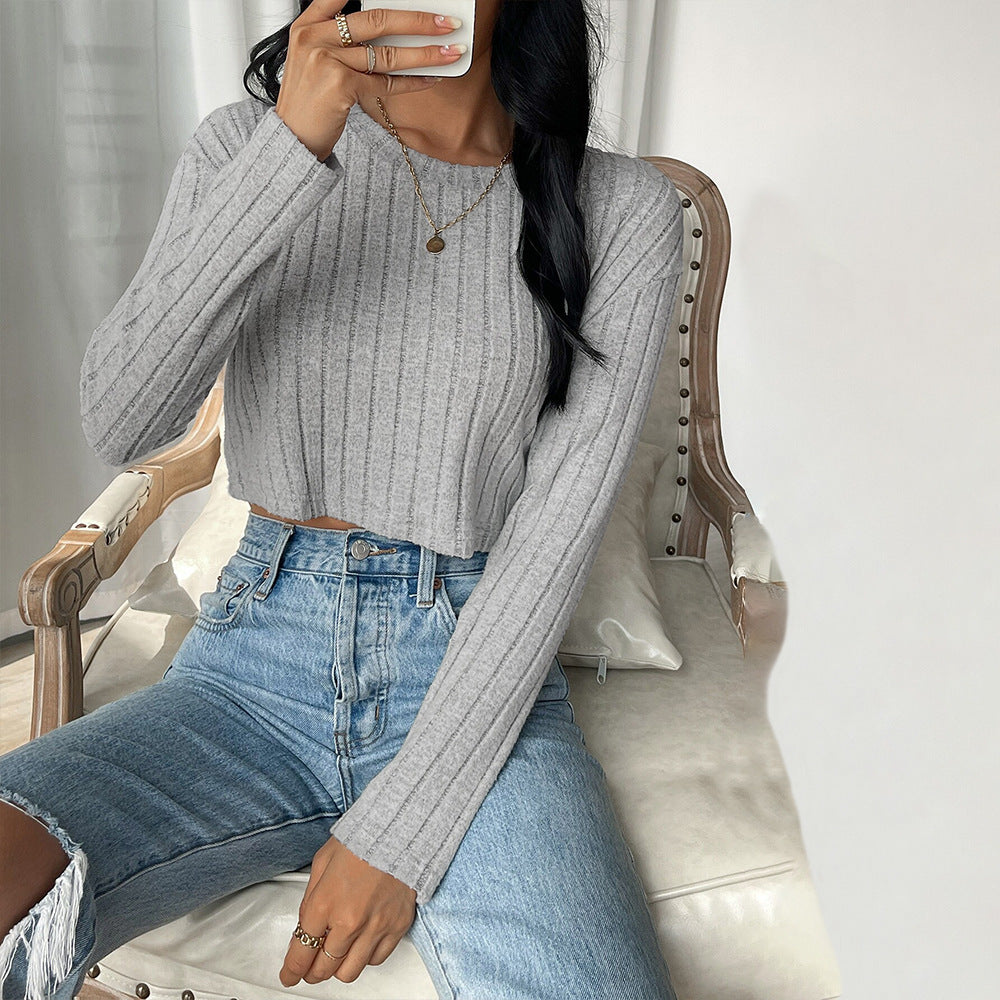 Dam Tröja Beskuren Modern Bomullsblandning Ribbstruktur 4