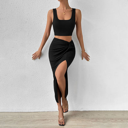 Dam Midi Kjol Set Ärmlös Polyester Elegant-5